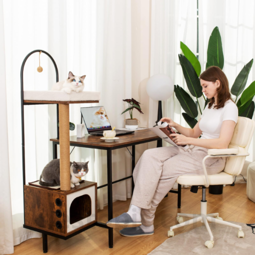 Cat Tree with Built-in Desk